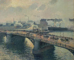 Le Pont Boieldieu à Rouen, soleil couchant, temps brumeux